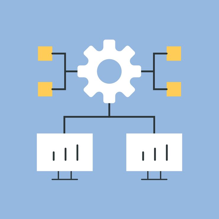 Vector 컴퓨터 작업 아이콘 파란 배경 프로그래밍 코드 작성 프로그래머 작업