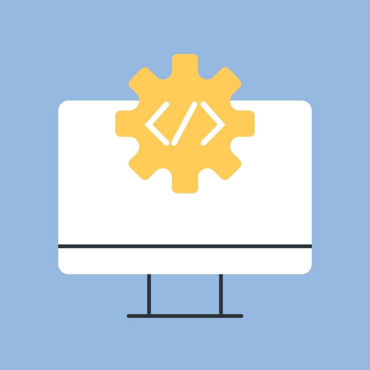 Vector 電腦工作圖標藍色背景編程 編碼編碼程序員工作