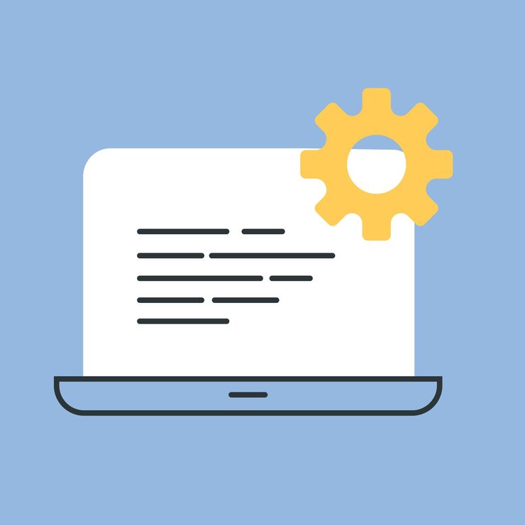 Vector 컴퓨터 작업 아이콘 파란 배경 프로그래밍 코드 작성 프로그래머 작업