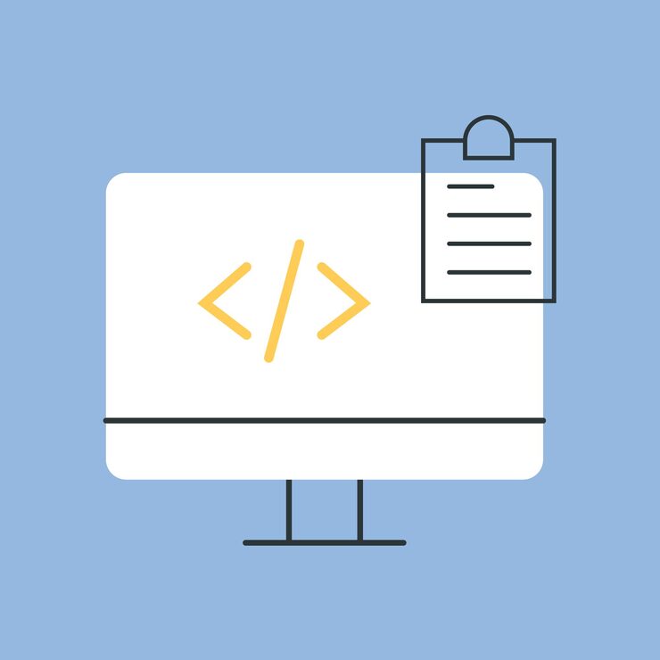 Vector 컴퓨터 작업 아이콘 파란 배경 프로그래밍 코드 작성 프로그래머 작업