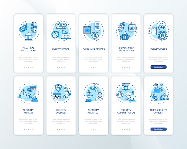 Computerbeveiliging onboarding mobiele app-paginascherm met concepten ingesteld