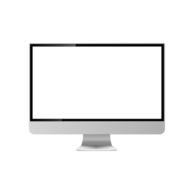 Computermonitor met leeg wit scherm Geïsoleerd op witte achtergrond Realistische vectorillustratie Kopieer ruimte