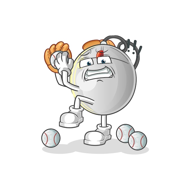 Computermuis honkbal werper cartoon. cartoon mascotte vector