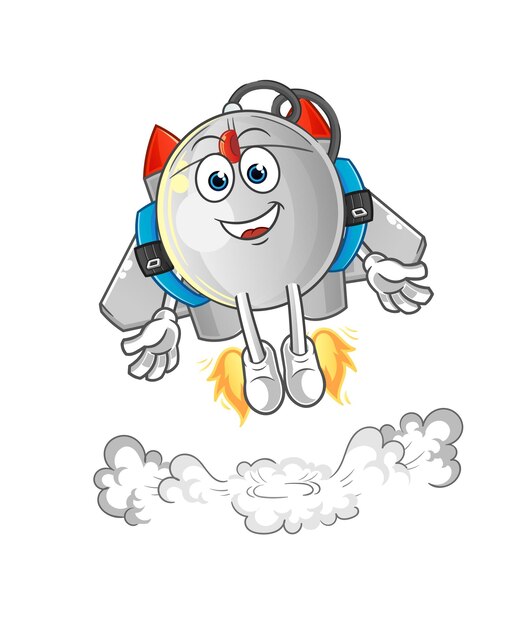 Computermuis met jetpack-mascotte. cartoon vector