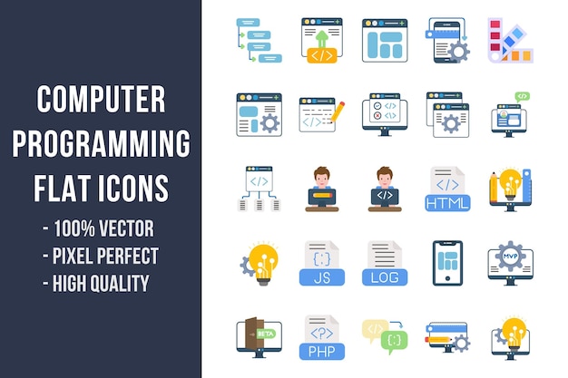 Computerprogrammering platte veelkleurige pictogrammen