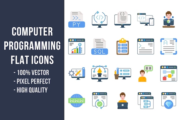 Computerprogrammering platte veelkleurige pictogrammen