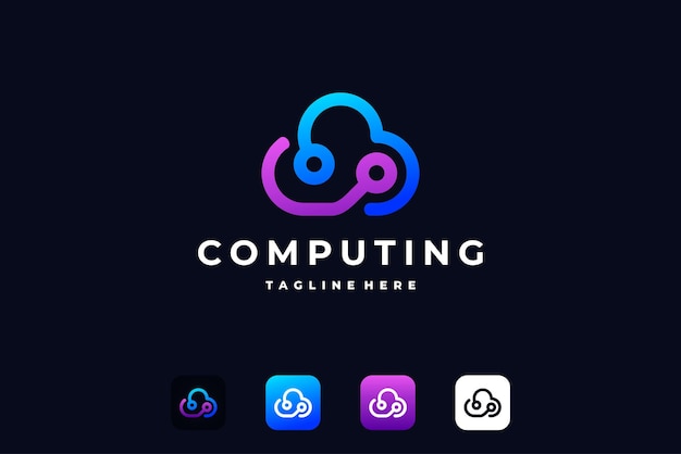 computing cloud-logo met circuitteken