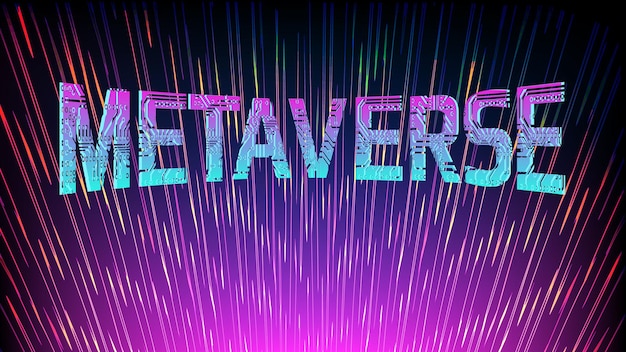 Concave word Metaverse on digital purple background