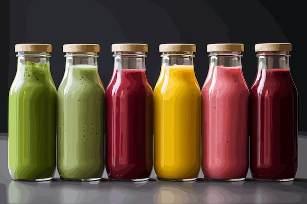 Vector concentrates of various bottled fruit and vegetable juices
