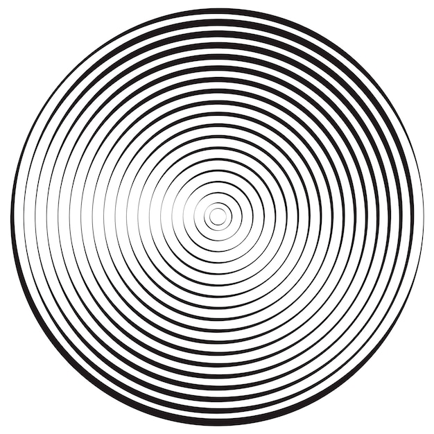 Concentric linear circles, neutral round element. Halftone outline element