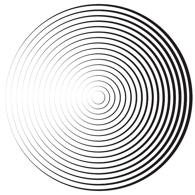 Concentric linear circles, neutral round element. Halftone outline element