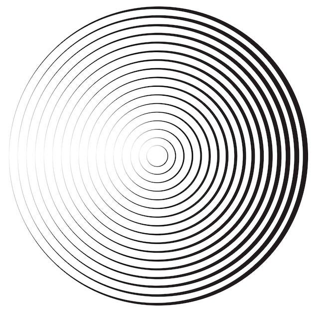 Concentric linear circles, neutral round element. halftone outline element