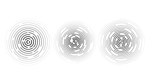 동심 리플 원 세트. 수중 음파 탐지기 또는 음파 링 컬렉션입니다. 진앙, 표적, 레이더 아이콘