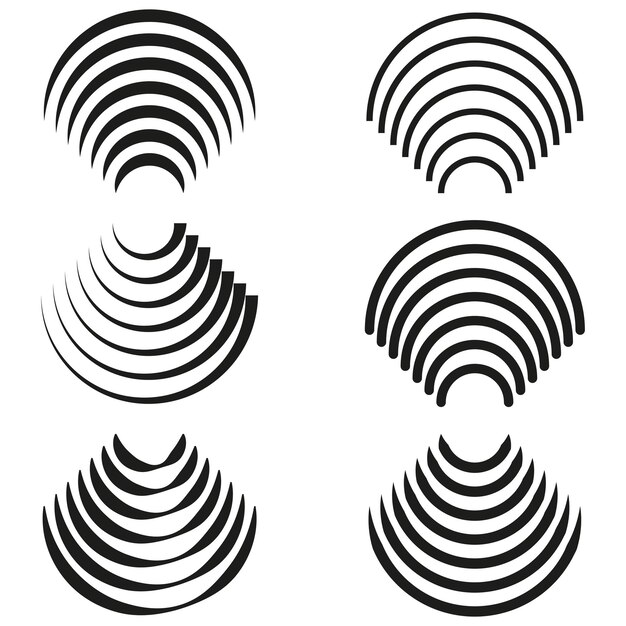 Concentrische cirkelvormen Abstrakte vectorbogen Symmetrische gebogen elementen Moderne zwarte grafiek