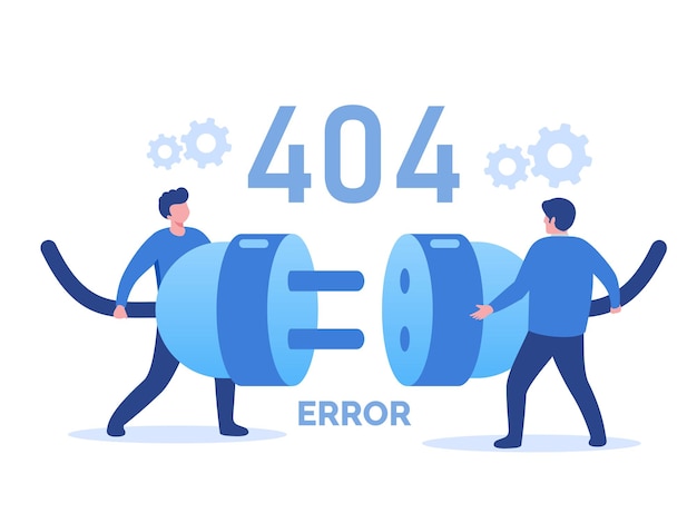 Концепция 404 Страница ошибки или файл не найден для презентации баннера веб-страницы документы в социальных сетях карты плакаты плакаты ошибка обслуживания веб-сайта веб-страница в стадии строительства векторная иллюстрация плоская
