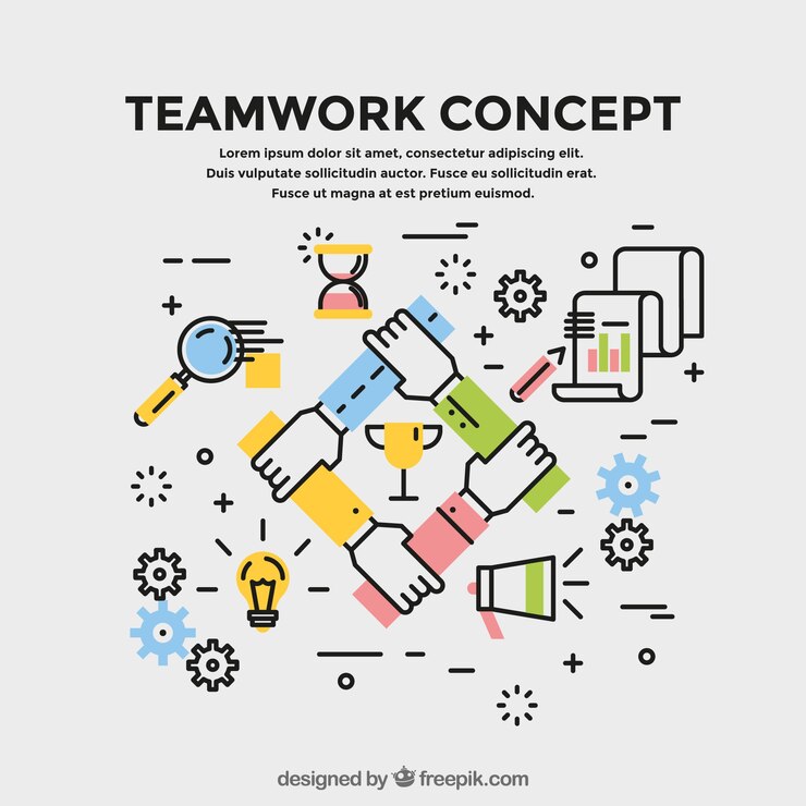 Vector concept about teamwork, linear style