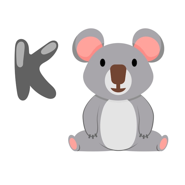 Concept Alphabet K koala The illustration is a flat vector cartoon of the letter K