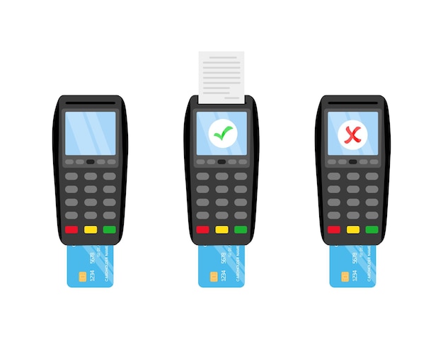 Concept of approved and refused credit card payment POS terminal