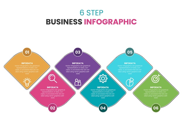 Concept of arrow business model with 6 successive steps