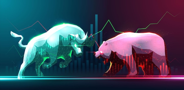 Concept art di rialzista e ribassista nel mercato azionario o nel forex trading