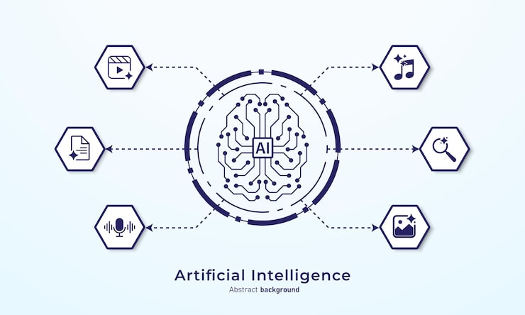Vector 人工智能 (ai) 技術的概念,用于大數據分析和產生想法,從機器學習,人工智能和神經網絡中創造創新.