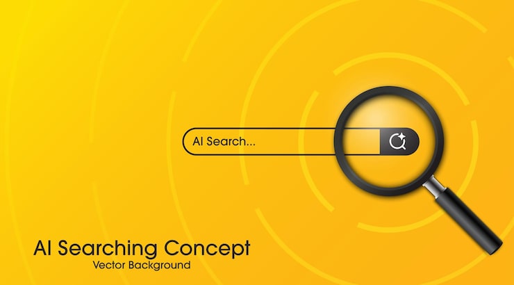 Vector concept of artificial intelligence chatbot and ai assistant search engine bar and magnifying glass input prompt as commands for search and analysis by ai vector illustration