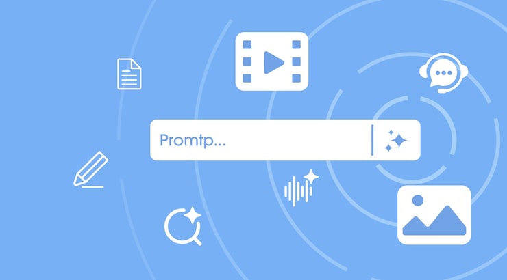 Vector concept of artificial intelligence generate ai bar with an idea icons input prompt as commands for create ideas chat with ai vector illustration