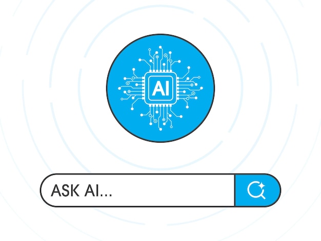 concept of artificial intelligence generative tool and ai assistant search engine bar and chip processor input prompt as commands for search and analysis by ai vector illustration