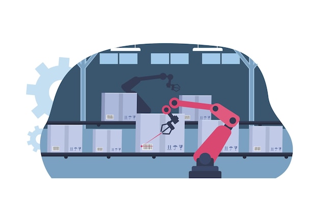 The concept of automated sorting in a warehouse vector illustration