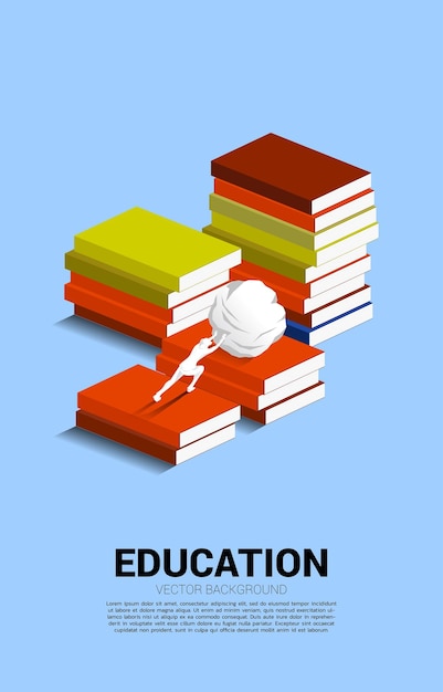 Concept background for power of knowledge silhouette of businessman push the rock up to top of stack of books