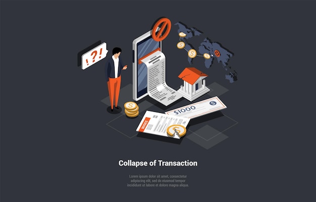 Concept Of Banking Transactions Collapse Money Transfers And Payment for Goods and Services People Making Payments Using Credit Cards And World Services Isometric Cartoon 3d Vector Illustration