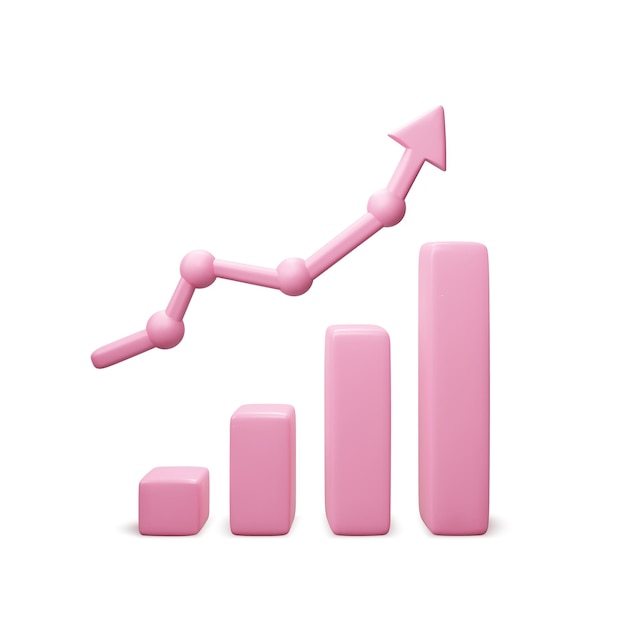 Concept banner chart data analics 3d business graph in pink color Growth progress pink arrow Vector illustration