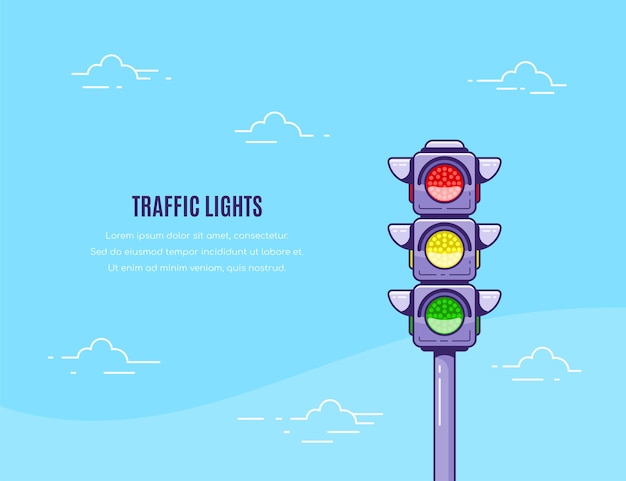 Concept banner design with traffic lights icon and text template illustration