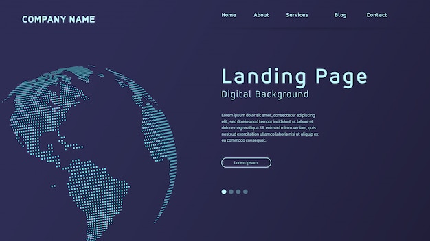 Progettazione di landing page basata su concept con sfondo mappa del mondo in punti