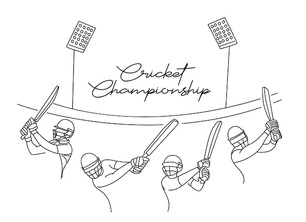 Concept of batsman playing championship line art design vector illustration