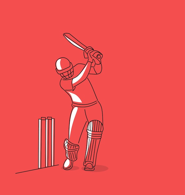 Concetto di battitore che gioca al campionato di cricket line art design vector illustration