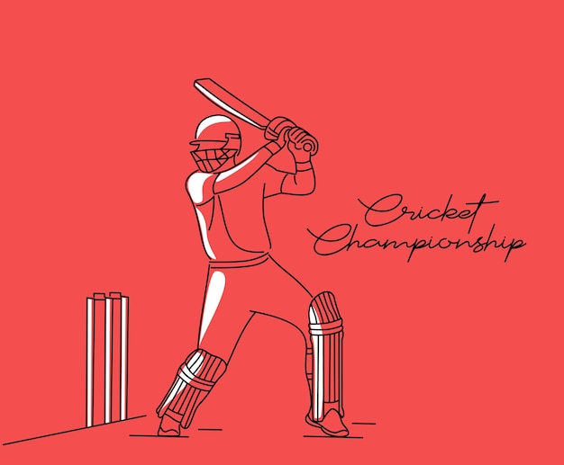 クリケット選手権をプレイするバッツマンの概念線画デザインベクトルイラスト