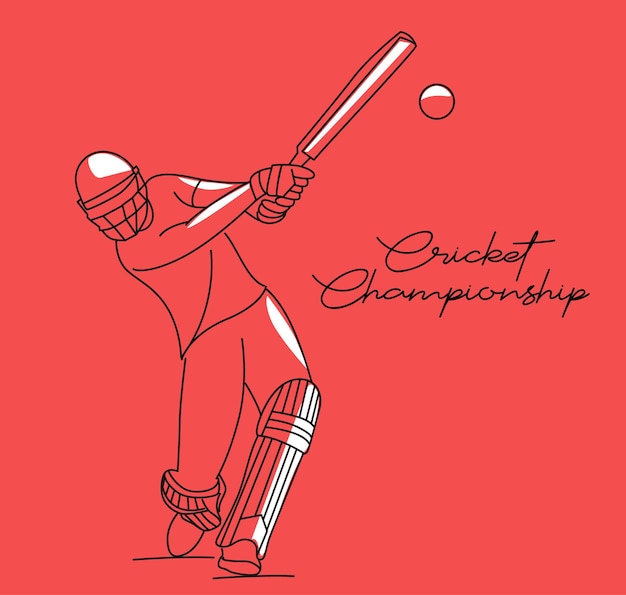 Concetto di battitore che gioca al campionato di cricket line art design vector illustration