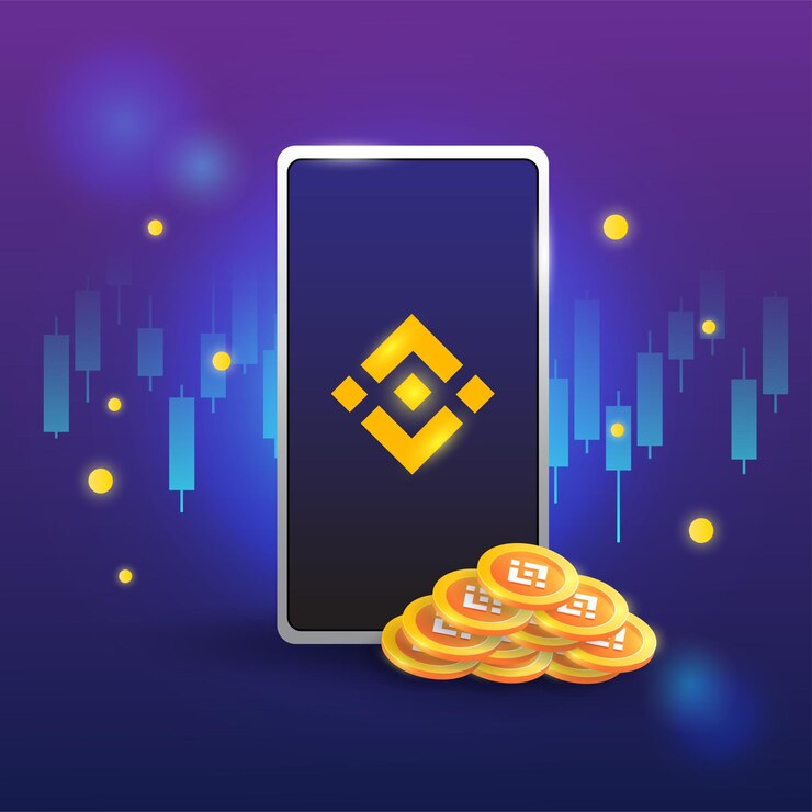 Вектор концепция binance, биржа криптовалюты, токен с телефоном