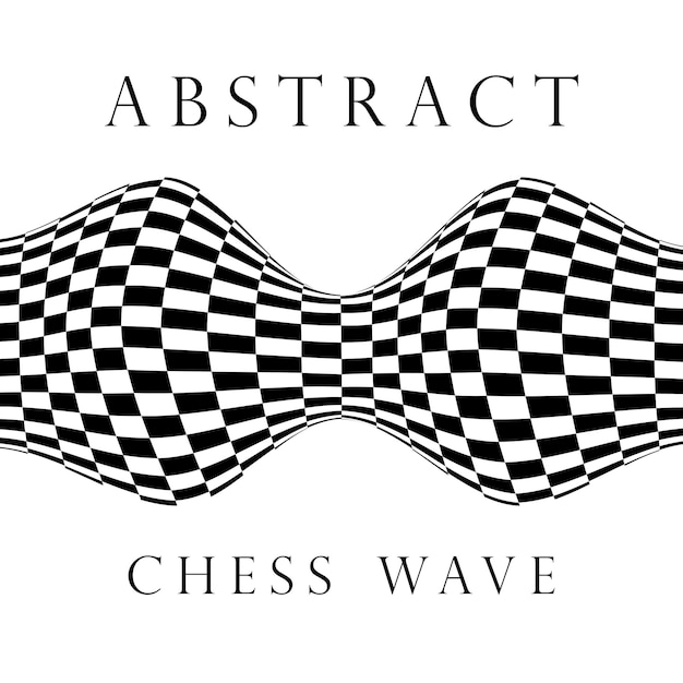 Il concetto di un'onda di scacchi distorta in bianco e nero illustrazione vettoriale di illusione 3d astratta