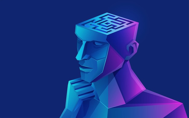 Concept of brainstorming or creative thinking, graphic of a human head combined with maze or labyrinth