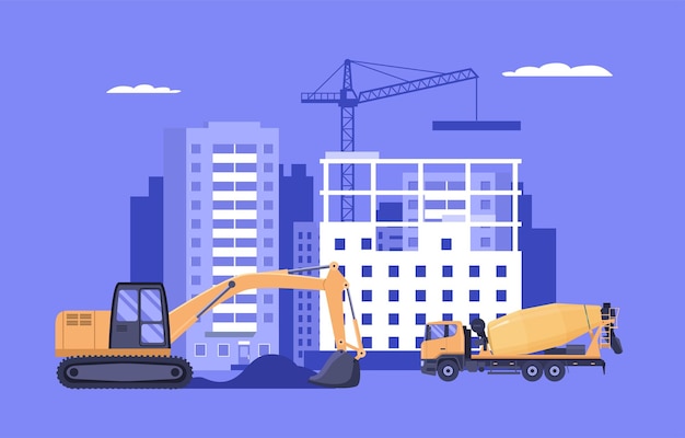 The concept of building an apartment building in the city Vector illustration