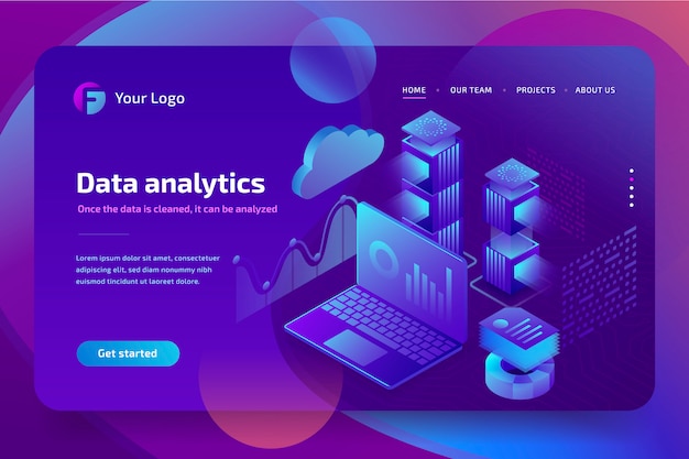 Concept business analytics of data financial graphs or diagrams, landing page template. financial review with laptop. 3d isometric illustration