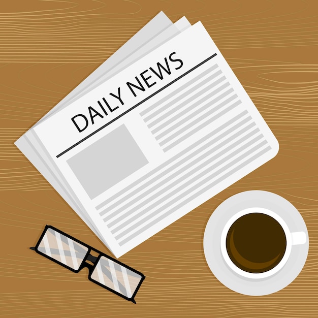 Vector concept of business morning daily news and cup of coffee