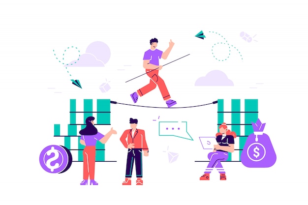 The concept of business motivation and ambition, the business team overcomes obstacles and achieves success in the financial sphere. Flat style modern design  illustration for web page, cards