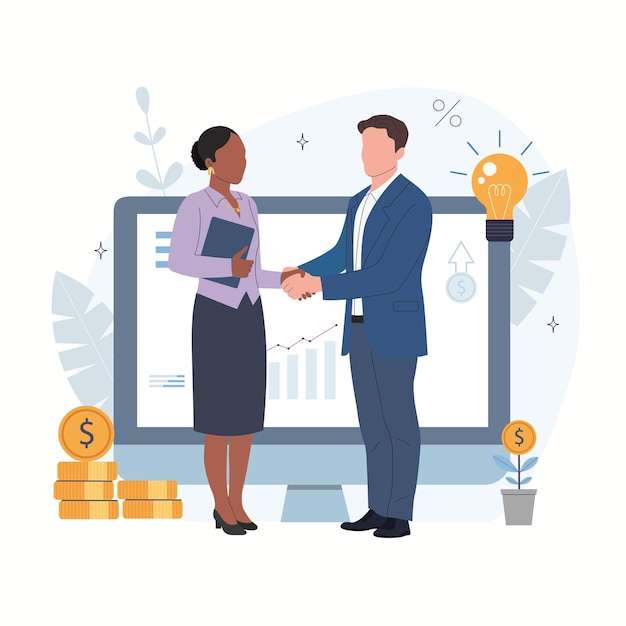 The concept of business partnership and joint investment Vector illustration