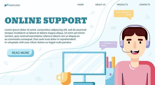 Vector concept of call center or online support banner template