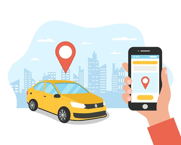 The concept of calling a taxi through a mobile application Vector illustration