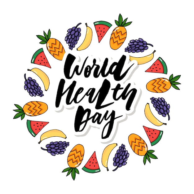 Vector concept card - world health day vegetables fruits