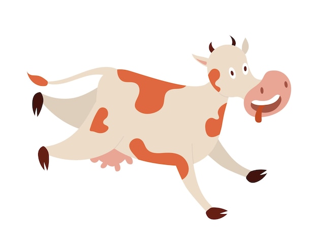 Concetto cartoon mucca al galoppo questa illustrazione vettoriale raffigura una mucca bianca e marrone